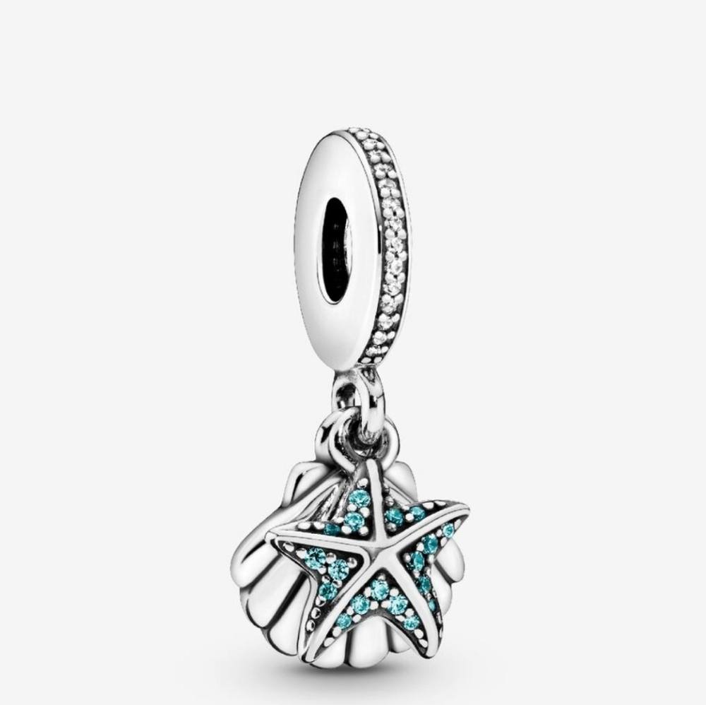 Authentic Pandora Starfish Shell Silver Dangle Ch… - image 1